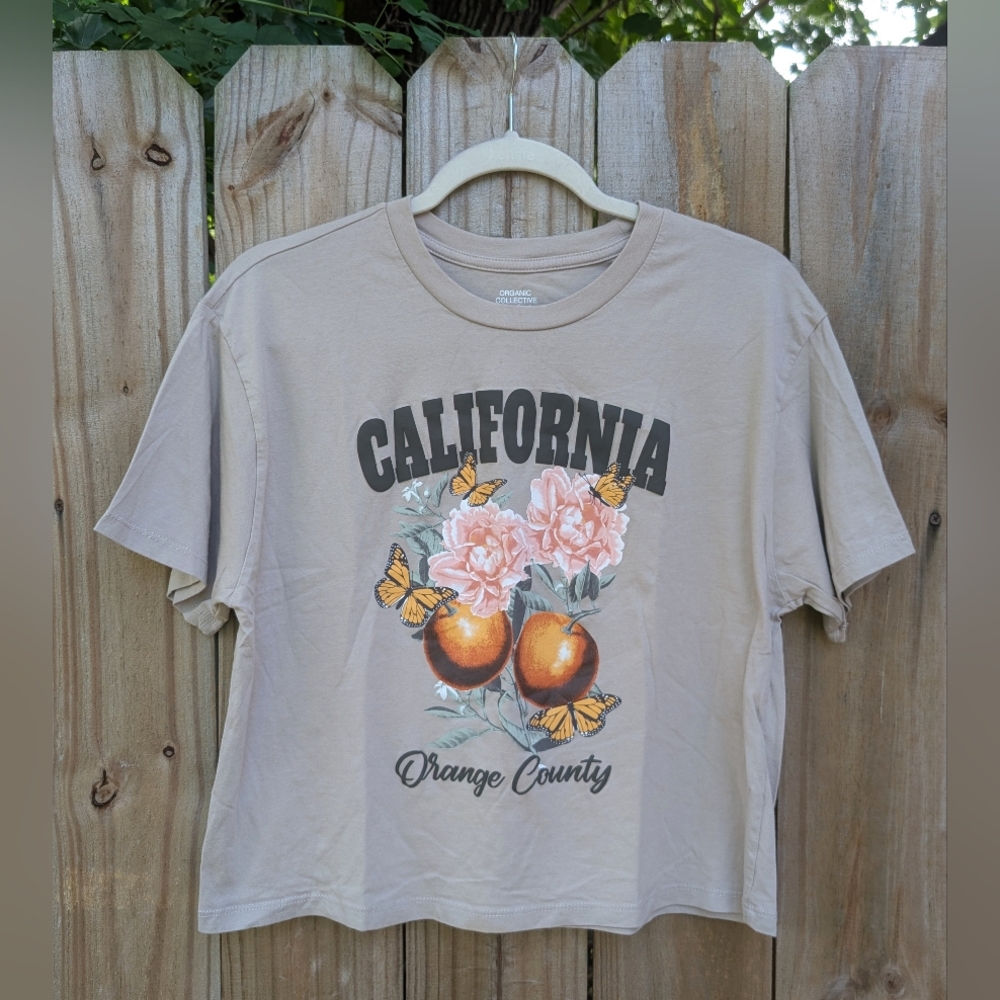 Organic Collective Beige California Orange County Beige Cropped Graphic T-Shirt